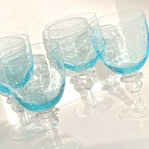 Rare controlled bubble blue ice large vintage goblets